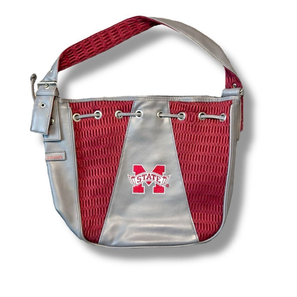 NWOT Alan Stuart Mississippi State Silver and Red Bucket Purse - Sz M-L